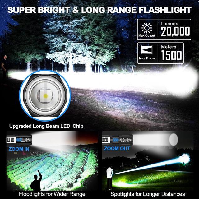 Alt view image 2 of 7 - LED Rechargeable Magnetic Flashlights 20000 High Lumens - Super Bright Long Beam Pocket Powerful Flashlight 8 Modes with COB Work Light, Dual Button Tactical Small Flashlight for Camping Emergency
