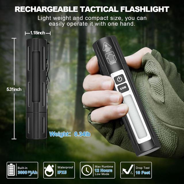 Alt view image 6 of 7 - LED Rechargeable Magnetic Flashlights 20000 High Lumens - Super Bright Long Beam Pocket Powerful Flashlight 8 Modes with COB Work Light, Dual Button Tactical Small Flashlight for Camping Emergency