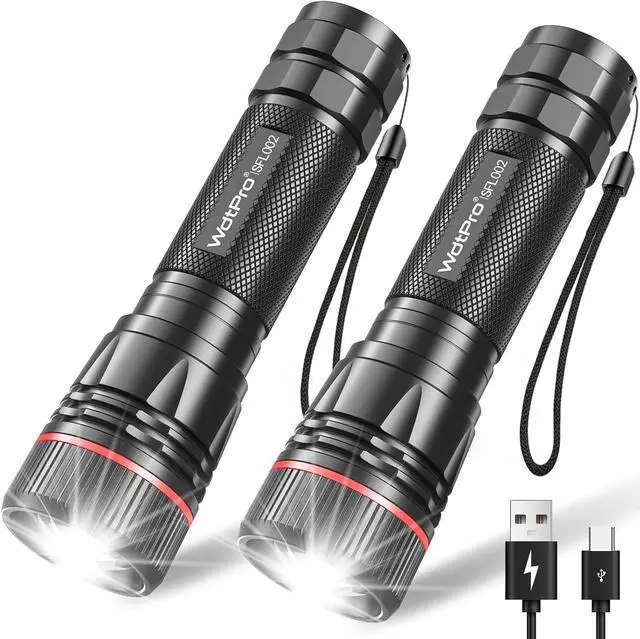 Main image of WdtPro Rechargeable Flashlights High Lumens, 2 Pack 10H Long Lasting Super Bright EDC Flashlights, LED Mini Tactical Flash Lights for Camping Emergency, Drop & Water Resistant (Battery Included)