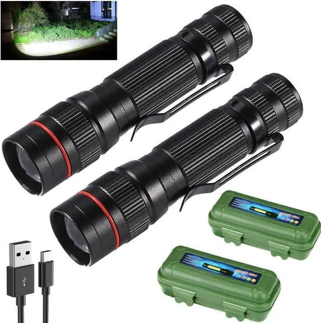 Main image of LED Flashlight Rechargeable 2 Pack High Lumens Tactical Flashlights Super Bright Small Flash Light Mini Pocket Torch 3 Modes Zoomable Flashlight for Outdoor Camping Birthday for Men Women
