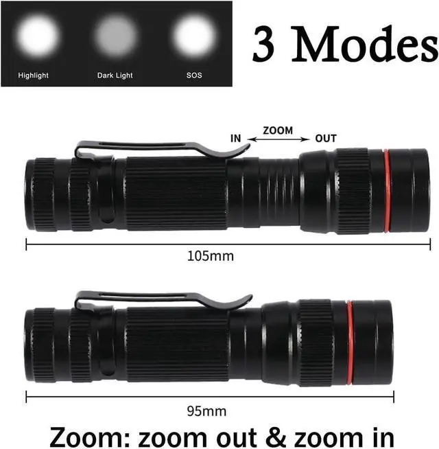 Alt view image 3 of 7 - LED Flashlight Rechargeable 2 Pack High Lumens Tactical Flashlights Super Bright Small Flash Light Mini Pocket Torch 3 Modes Zoomable Flashlight for Outdoor Camping Birthday for Men Women