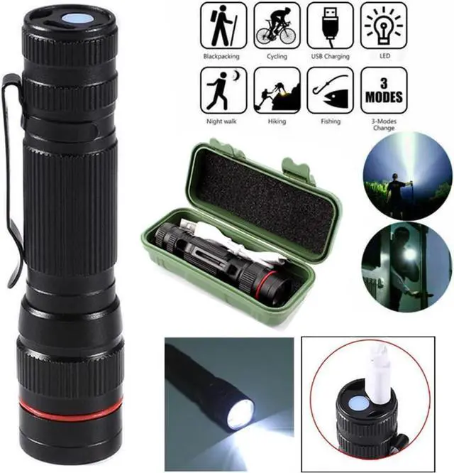 Alt view image 6 of 7 - LED Flashlight Rechargeable 2 Pack High Lumens Tactical Flashlights Super Bright Small Flash Light Mini Pocket Torch 3 Modes Zoomable Flashlight for Outdoor Camping Birthday for Men Women