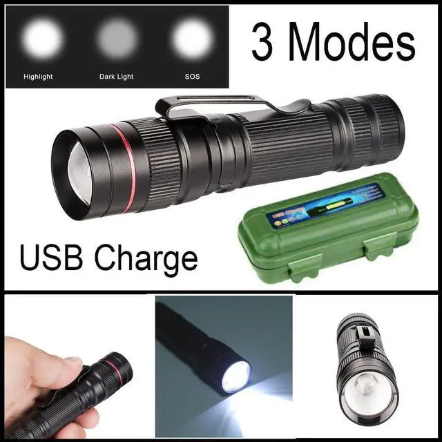 Alt view image 7 of 7 - LED Flashlight Rechargeable 2 Pack High Lumens Tactical Flashlights Super Bright Small Flash Light Mini Pocket Torch 3 Modes Zoomable Flashlight for Outdoor Camping Birthday for Men Women