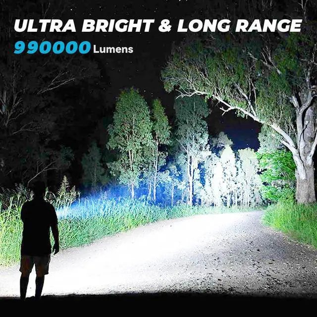 Alt view image 2 of 7 - Rechargeable Led Flashlights High Lumens: 990,000 Lumen Super Bright Flashlight, 7 Modes with COB Work Light, IPX6 Waterproof, Powerful Handheld Flash Light for Home, Camping, Hiking