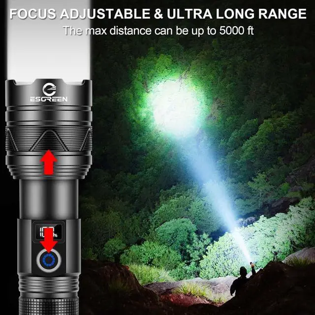 Alt view image 4 of 7 - Rechargeable Flashlights 2000 High Lumens Long Range 5000ft Super Bright LED Flashlight USB C High Powerd Multi-Functional Heavy Duty Strong Flash Light High Beam for Emergency Security Camping