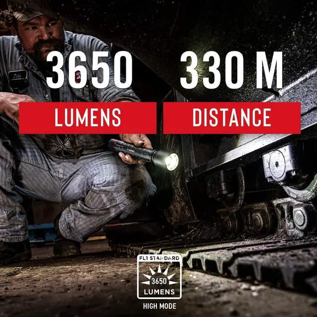 Alt view image 5 of 7 - Coast XP18R 3650 Lumen USB-C Rechargeable-Dual Power LED Flashlight with Pure Beam Slide Focus and Top Grade Aluminum Build,Black, 30323
