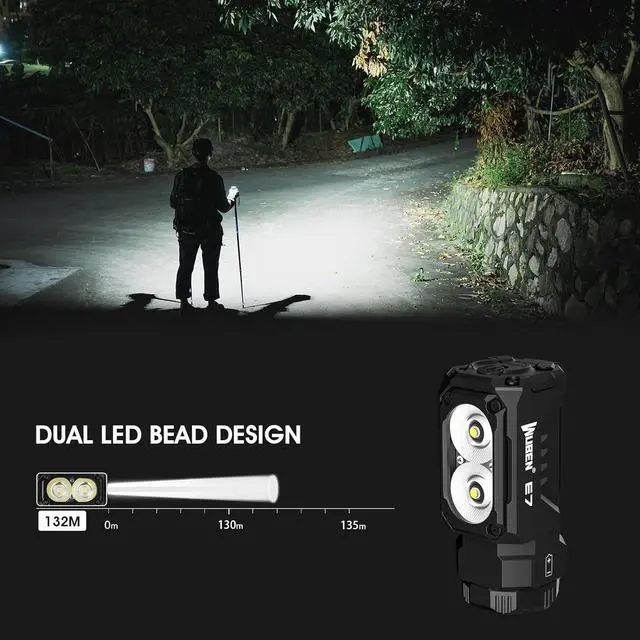 Alt view image 3 of 7 - WUBEN E7 1800 Lumen Rechargeable Mini Flashlight with Magnet - Super Bright 6 Modes EDC Flashlight, Typ-C Rechargeable LED; IP68 Pocket Flashlight for Headlamp Use, Rescue, Camping