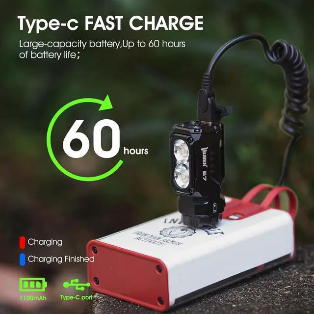 Alt view image 5 of 7 - WUBEN E7 1800 Lumen Rechargeable Mini Flashlight with Magnet - Super Bright 6 Modes EDC Flashlight, Typ-C Rechargeable LED; IP68 Pocket Flashlight for Headlamp Use, Rescue, Camping