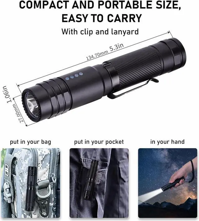 Alt view image 2 of 6 - Rechargeable Flashlights 2000 Lumen 5 Light Modes USB-C Rechargeable Pocket Flashlight Handheld Flashlights Compact for Home Emergency Camping
