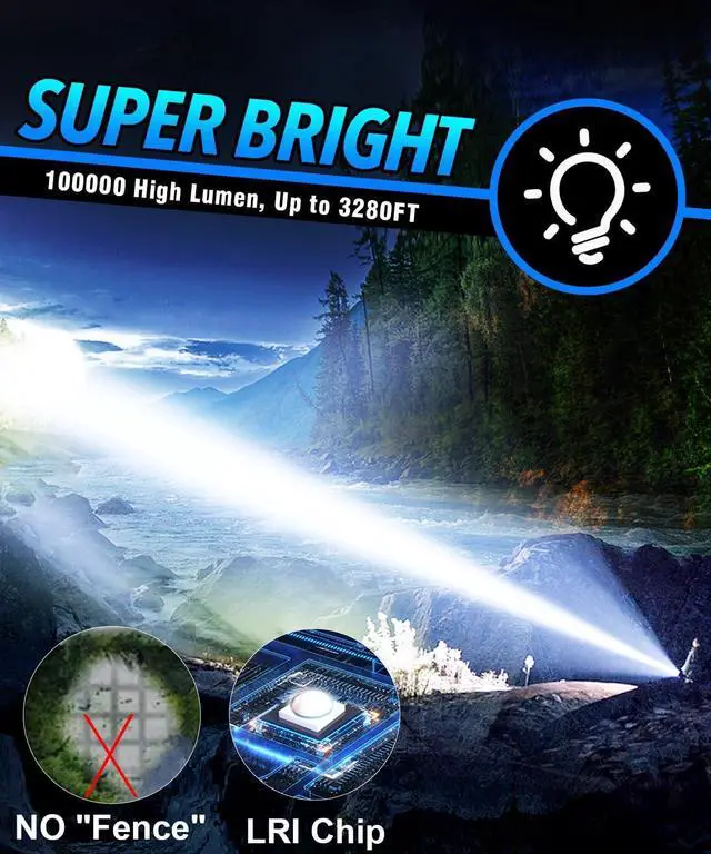Alt view image 2 of 7 - Flashlights High Lumens Rechargeable USB C Flash Light Super Bright LED Flashlight with 100 000 Lumens Long Beam 3280Ft IPX5 Waterproof Tactical Flashlight Powerful for Emergency Camping