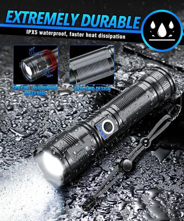 Alt view image 6 of 7 - Flashlights High Lumens Rechargeable USB C Flash Light Super Bright LED Flashlight with 100 000 Lumens Long Beam 3280Ft IPX5 Waterproof Tactical Flashlight Powerful for Emergency Camping