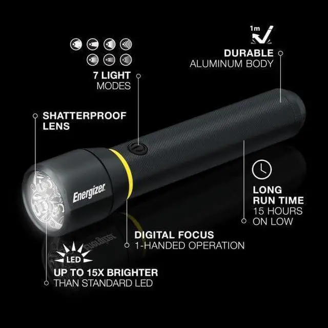 Alt view image 2 of 7 - ENERGIZER LED Flashlight Vision PRO Ultra Bright 1000+ Lumens IPX4 Water Resistant Aircraft-Grade Aluminum LED Light Rugged Metal Flash Light for Outdoors Emergency Power Outage Black