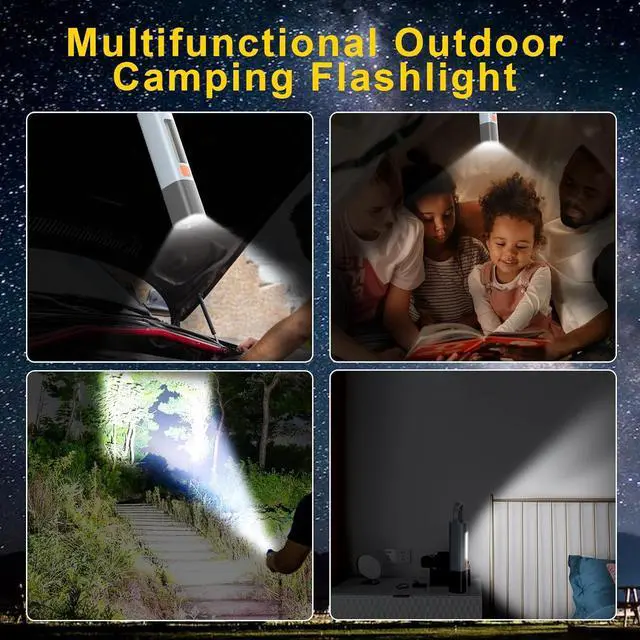 Alt view image 7 of 7 - LED Rechargeable Flashlight 100000 High Lumens Zoomable USB Rechargeable Flashlight 3 Modes with COB Work Light Small Flashlight for Camping Emergency Flashlight 2 Pack