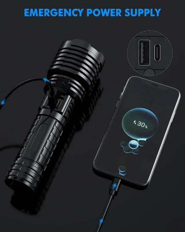 Alt view image 6 of 7 - Super Bright Rechargeable LED Flashlights 2500,000 High Lumens, Flashlights High Lumens Up to 25H Long Life| Zoomable| 5Light Modes| IP67 Waterproof, High Powered Flashlight for Camping Home