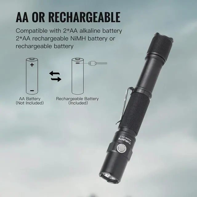Alt view image 3 of 7 - ThruNite Archer 2A C LED Rechargeable Flashlight, High 1000 Lumens AA Flashlight with Lanyard, IPX8 Waterproof Dual Switch Small Outdoor Light for Hiking, Camping, Everyday Use, EDC - CW