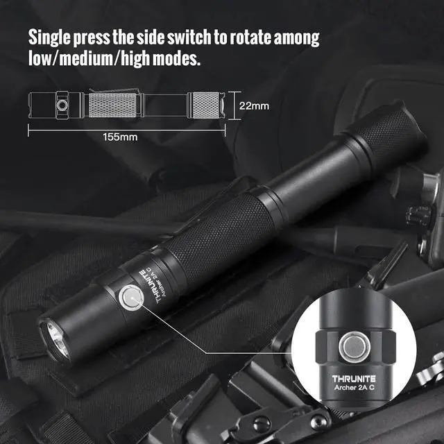 Alt view image 7 of 7 - ThruNite Archer 2A C LED Rechargeable Flashlight, High 1000 Lumens AA Flashlight with Lanyard, IPX8 Waterproof Dual Switch Small Outdoor Light for Hiking, Camping, Everyday Use, EDC - CW