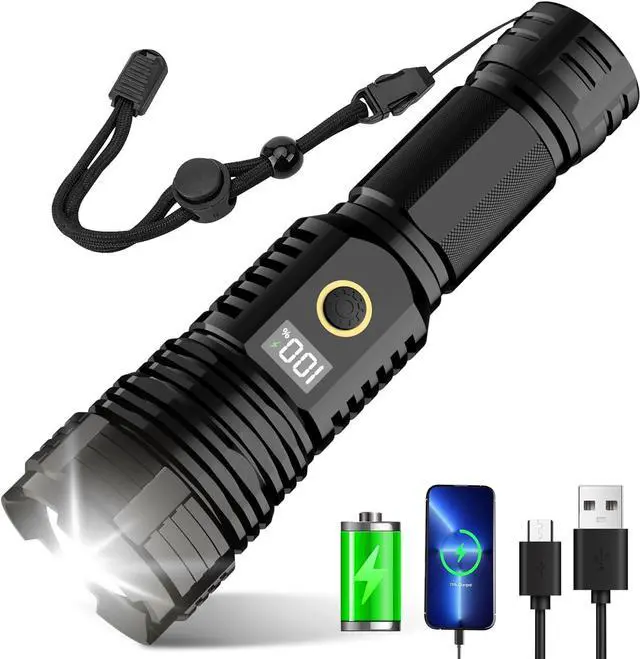 Main image of Flashlights High Lumens Rechargeable 990 000 Lumens Super Bright Flashlight with LCD Digital Display Zoom 5 Modes IPX7 Waterproof Tactical Flashlight for Emergencies Camping