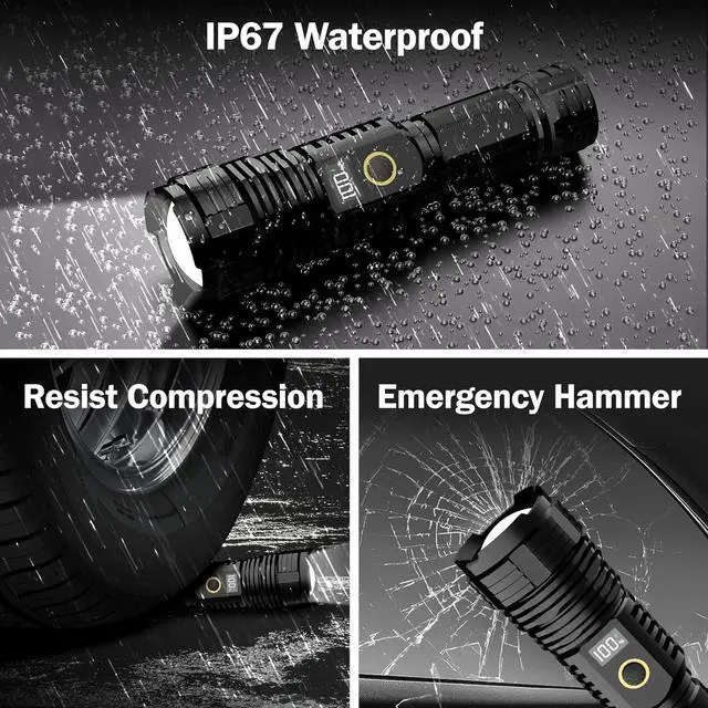 Alt view image 7 of 7 - Flashlights High Lumens Rechargeable 990000LM LED Super Bright Flash Light Zoomable Linternas with LCD Digital Display 5 Modes Waterproof Powerful Tactical Flashlight for Emergencies Camping Gift