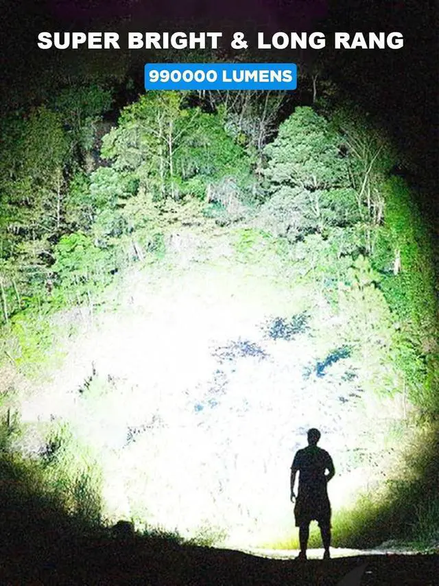 Alt view image 2 of 7 - Flashlights High Lumen Rechargeable, 990,000 Lumens Super Bright LED Flashlight, High Powered Flash Light with 5000 mAh Capacity, Waterproof Handheld Flashlight for Camping Hiking(2 Pack)
