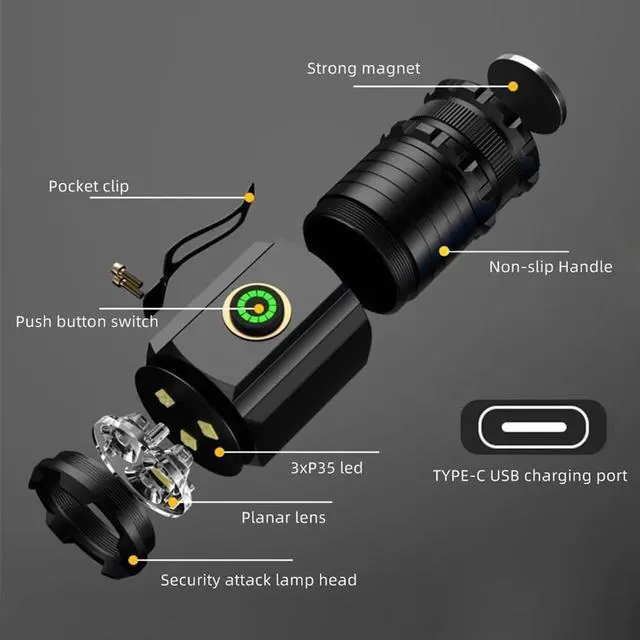 Alt view image 3 of 7 - X23 Mini LED Flashlight Type C USB Rechargeable Bright Small Torch 5 Modes Portable Pen Light Waterproof Long Battery Life with Tail Magnet Clip Battery for Outdoor EDC Carry Hiking