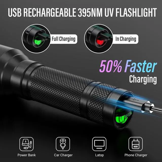 Alt view image 2 of 7 - UV Flashlight Black Light 21 LED 395nm Ultraviolet Rechargeable Flashlights UV Light Waterproof Portable BlackLight Flashlights for Pet Urine Detection Dry Stains Bed Bug Fluorescent Agent
