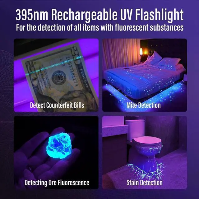 Alt view image 5 of 7 - UV Flashlight Black Light 21 LED 395nm Ultraviolet Rechargeable Flashlights UV Light Waterproof Portable BlackLight Flashlights for Pet Urine Detection Dry Stains Bed Bug Fluorescent Agent