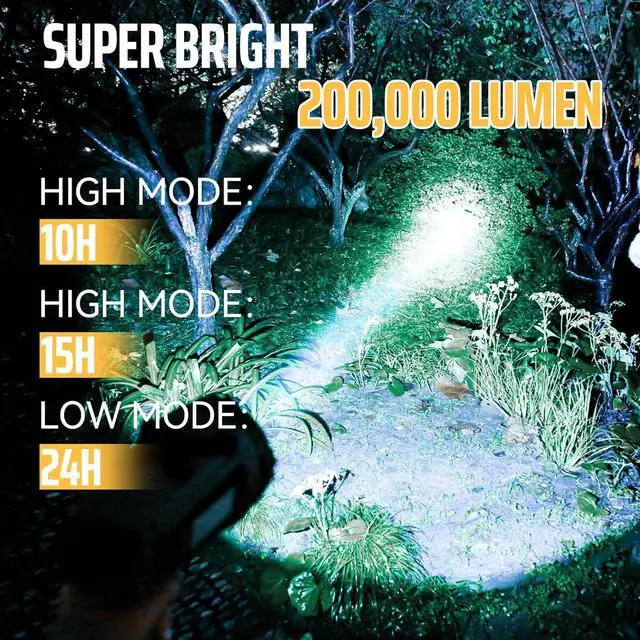 Alt view image 2 of 7 - Rechargeable Spotlight 200 000 Lumens Handheld Spotlight Flashlight LED Hunting Spot Light with Cob Light and Solar Panels Lightweight and Super Bright Spotlight for Hunting Camping