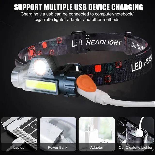 Alt view image 6 of 7 - Headlamp Rechargeable 1200 Lumen Super Bright LED Head Lamp Waterproof Outdoors Headlamp Flashlight Adjustable headlamps for Adults and Kids Cycling Running Fishing Hiking2pcs