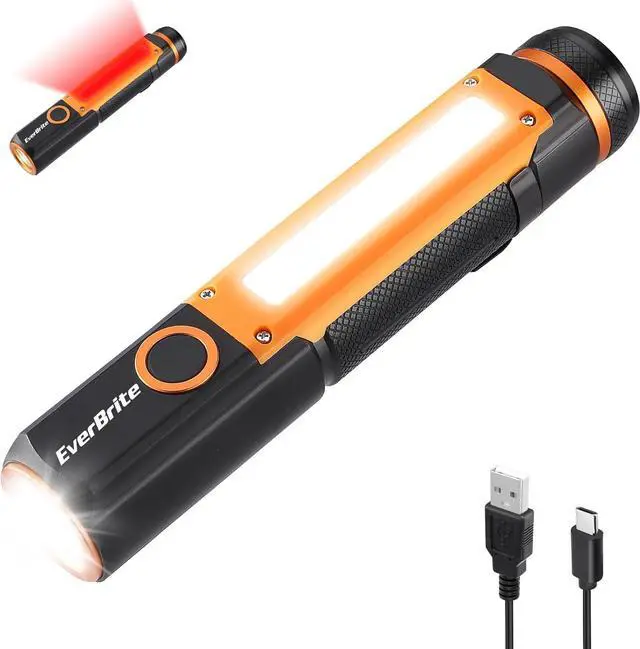 Main image of EverBrite Rechargeable LED Emergency Flashlight, 500 Lumens Pocket Flashlight, USB-C Cable, 7 Modes Handheld Flashlights with COB Sidelight, Magnetic Base, Pocket Clip, Light for Camping, Emergency