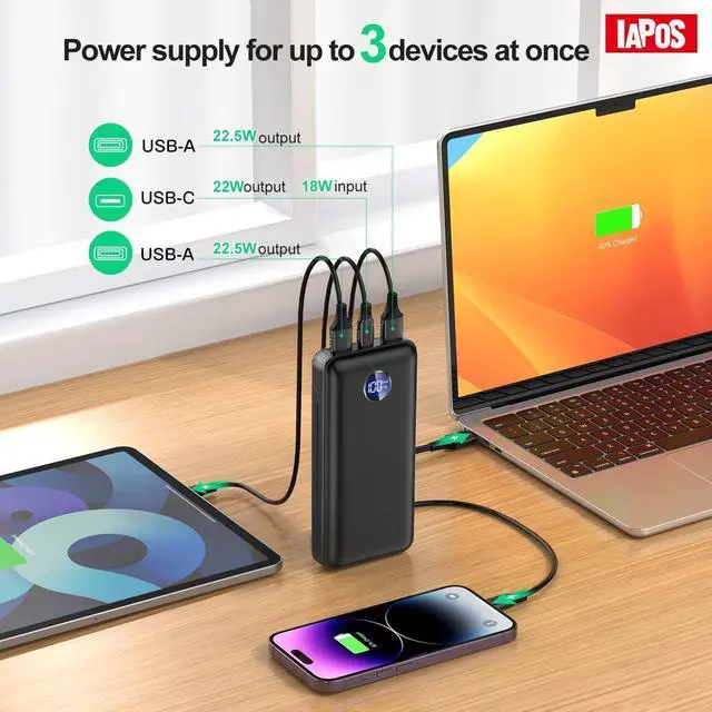 Alt view image 3 of 7 - Portable Charger 40000mah Power Bank USB-C (22.5W) Fast Charging Battery Pack Cell Phone Charger for iPhone 15/14/13 Series Android  Galaxy for Travel Camping - Black