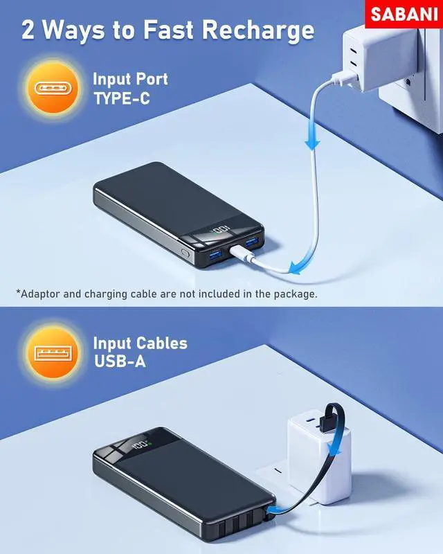 Alt view image 6 of 7 - Portable Charger 35000mAh Power Bank - Portable Battery with 4 Built in Cables 22.5W Fast Charging Battery Pack Compatible with iPhone 16 15 14 13  Android Phone etc (1 Pack Black)