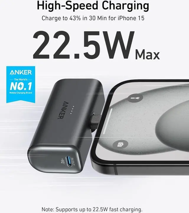 Alt view image 2 of 7 - Nano Power Bank with Built-in USB-C Connector 5 000mAh Portable Charger 22.5W for iPhone 16/15 Series  iPad Pro/Air and More