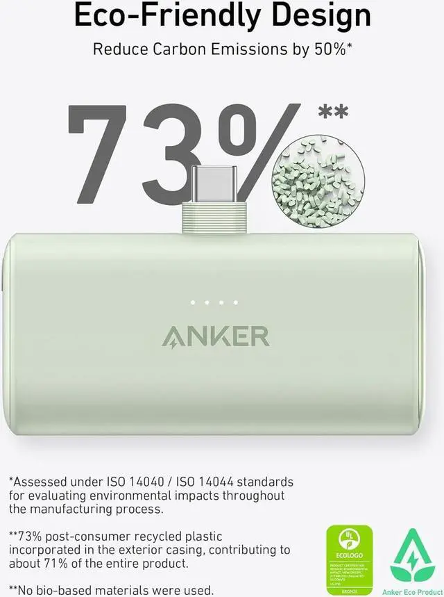 Alt view image 7 of 7 - Nano Power Bank with Built-in USB-C Connector 5 000mAh Portable Charger 22.5W for iPhone 16/15 Series  iPad Pro/Air and More