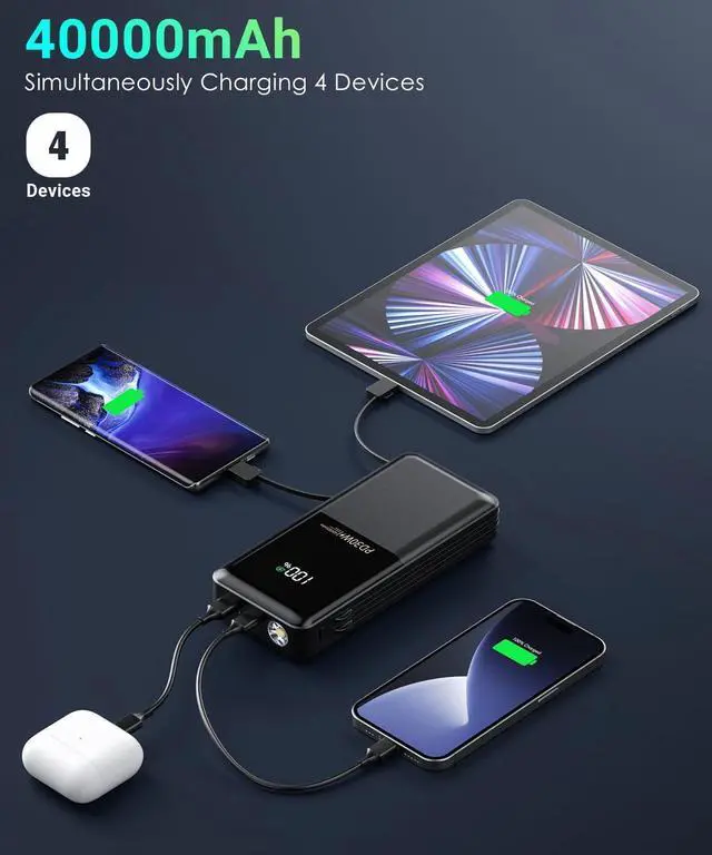 Alt view image 2 of 7 - Power-Bank-Portable-Phone-Charger - 40000mAh Power Bank PD30W Fast Charger Built-in 2 Detachable Output Cables Flashlight and LED Display for iPhone and Android Phones and Most Electronic Devices