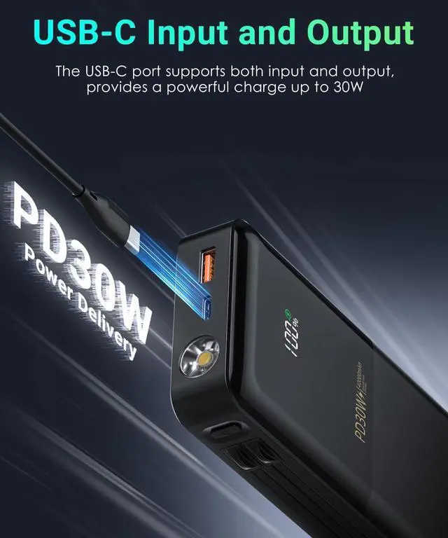 Alt view image 3 of 7 - Power-Bank-Portable-Phone-Charger - 40000mAh Power Bank PD30W Fast Charger Built-in 2 Detachable Output Cables Flashlight and LED Display for iPhone and Android Phones and Most Electronic Devices