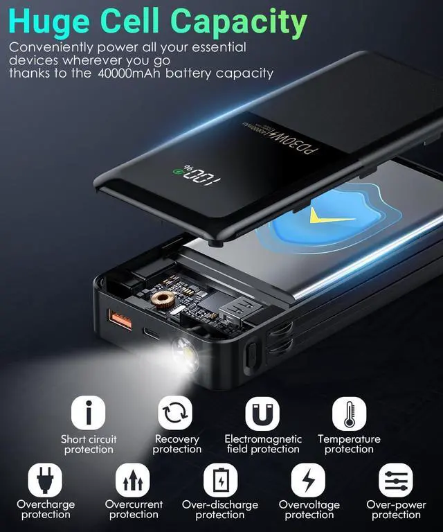 Alt view image 7 of 7 - Power-Bank-Portable-Phone-Charger - 40000mAh Power Bank PD30W Fast Charger Built-in 2 Detachable Output Cables Flashlight and LED Display for iPhone and Android Phones and Most Electronic Devices