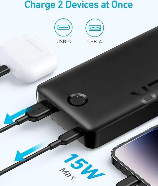 Alt view image 3 of 6 - Portable Charger 20 000mAh Power Bank Battery Pack with 1 USB-A and 1 USB-C Ports 15W Max Charging for iPhone 16/15/14/13/12 Series  Galaxy and More (Black)