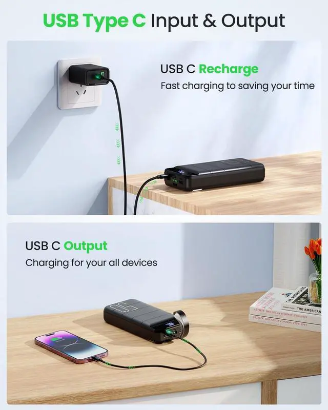 Alt view image 6 of 7 - Power Bank Fast Charging 50000mAh - 22.5W Portable Charger USB C Quick Charge with 4 Outputs & 3 Inputs LED Display Huge Capacity External Battery Pack for iPhone, Samsung, iPad etc