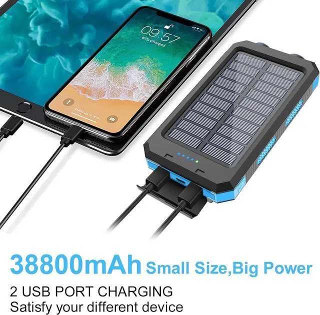 Alt view image 2 of 7 - Solar Charger Power Bank 38800mAh Portable Charger Fast Charger Dual USB Port Built-in Led Flashlight and Compass for All Cell Phone and Electronic Devices