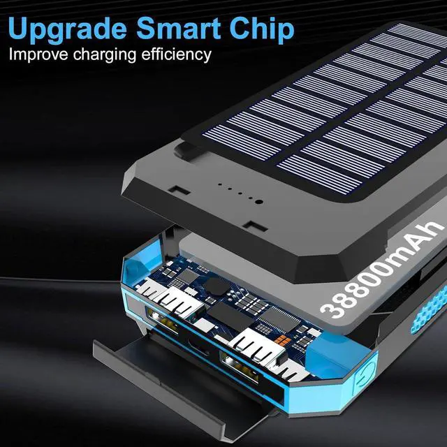 Alt view image 4 of 7 - Solar Charger Power Bank 38800mAh Portable Charger Fast Charger Dual USB Port Built-in Led Flashlight and Compass for All Cell Phone and Electronic Devices
