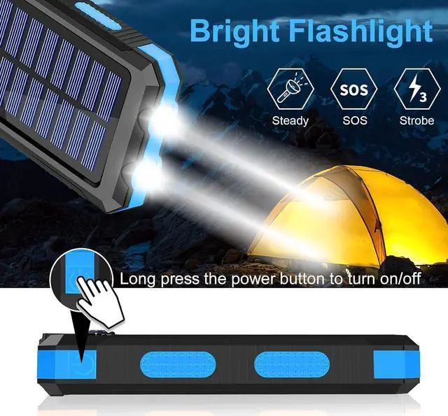 Alt view image 6 of 7 - Solar Charger Power Bank 38800mAh Portable Charger Fast Charger Dual USB Port Built-in Led Flashlight and Compass for All Cell Phone and Electronic Devices