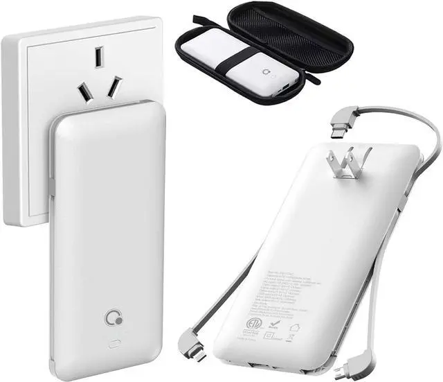 Main image of Brand Q Portable Charger with Built-in Cables and AC Wall Plug,Slim USB C Power Bank 10000mAh,External Battery Pack Compatible with iPhone,Samsung,Tablet and All Smart Phones