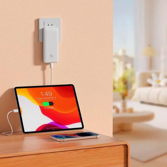 Alt view image 6 of 6 - Brand Q Portable Charger with Built-in Cables and AC Wall Plug,Slim USB C Power Bank 10000mAh,External Battery Pack Compatible with iPhone,Samsung,Tablet and All Smart Phones
