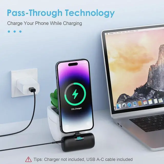 Alt view image 2 of 7 - Small Portable Charger for iPhone Upgraded 5000mAh PD Fast Charging Power Bank Mini Battery Pack Backup Charger Compatible with iPhone 14/14 Pro Max/13/13 Pro/12 Pro/11/XS/XR/X/8/7/6 etc-Black