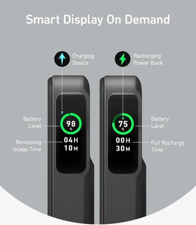 Alt view image 3 of 6 - MagGo Power Bank Qi2 Certified 15W Ultra-Fast MagSafe-Compatible Portable Charger 10 000mAh Battery Pack with Smart Display and Foldable Stand For iPhone 15/14/13/12 Only(USB-C Cable Include)