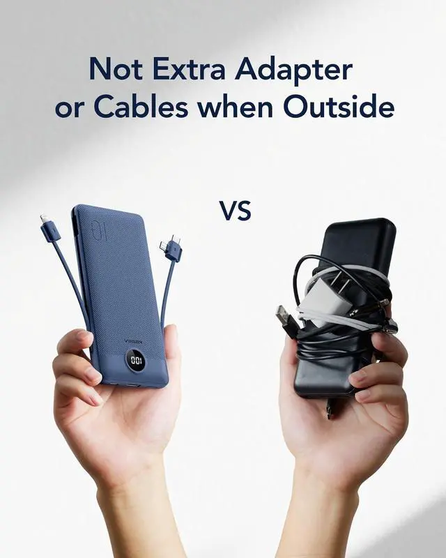 Alt view image 7 of 7 - Portable Charger for iPhone with Built in Cables and Wall Plug 10000mah Slim Fast Charging USB C Power Bank Travel Essential Battery Pack Compatible with iPhone iPad  etc(Navy)