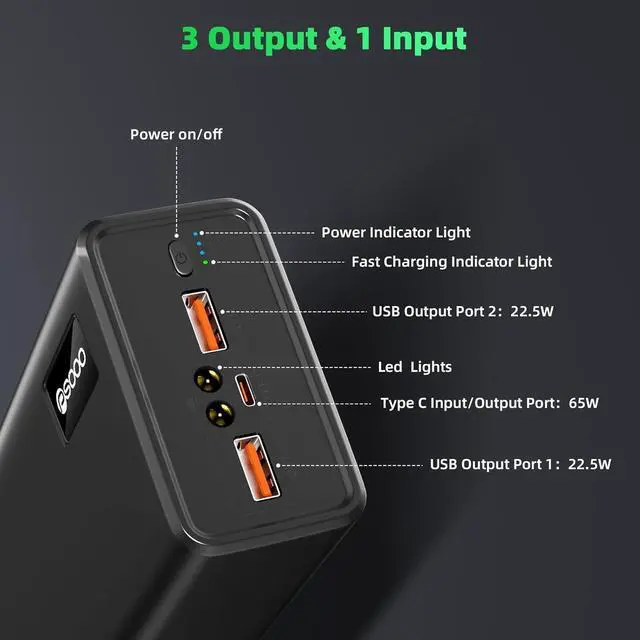 Alt view image 5 of 7 - Power Bank Fast Charging 50000mAh, 65W Laptop Portable Charger USB C Compatible with MacBook Dell, PD External Battery Bank Compatible with iPhone 14/13, Cell Phone, Tablet, 3 Output &1 Input(Black)