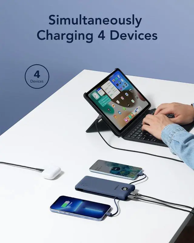 Alt view image 4 of 7 - Portable Charger for iPhone with Built in Cables and Wall Plug 10000mah Slim Fast Charging USB C Power Bank Travel Essential Battery Pack Compatible with iPhone iPad  etc(Navy)