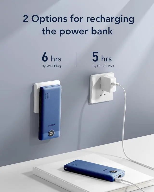 Alt view image 5 of 7 - Portable Charger for iPhone with Built in Cables and Wall Plug 10000mah Slim Fast Charging USB C Power Bank Travel Essential Battery Pack Compatible with iPhone iPad  etc(Navy)
