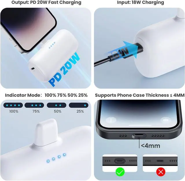 Alt view image 5 of 7 - [2-Pack] Mini Portable Charger for iPhone,5200mAh Ultra Compact PD Fast Charging Power Bank,Plug-in Battery Pack Travel Cordless Phone Charger,Compatible with iPhone 14/14Pro/13/12/11/X/8/7/6plus etc